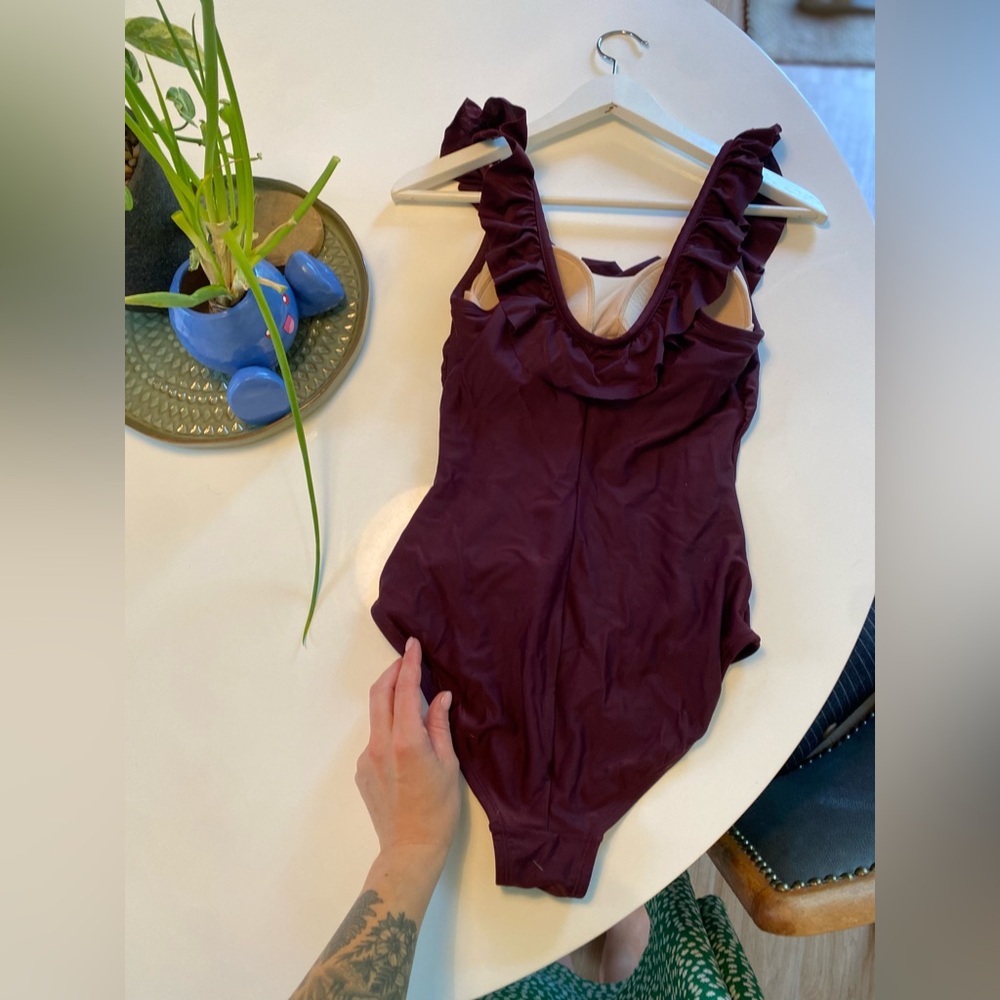 Eggplant Ruffle One Piece suit - Picture 2 of 4
